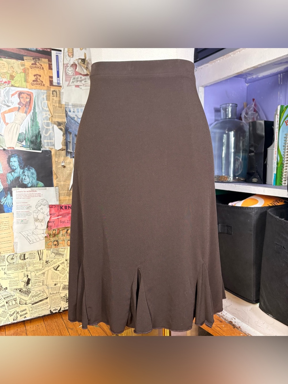 Y2K Brown Flounce Midi Skirt